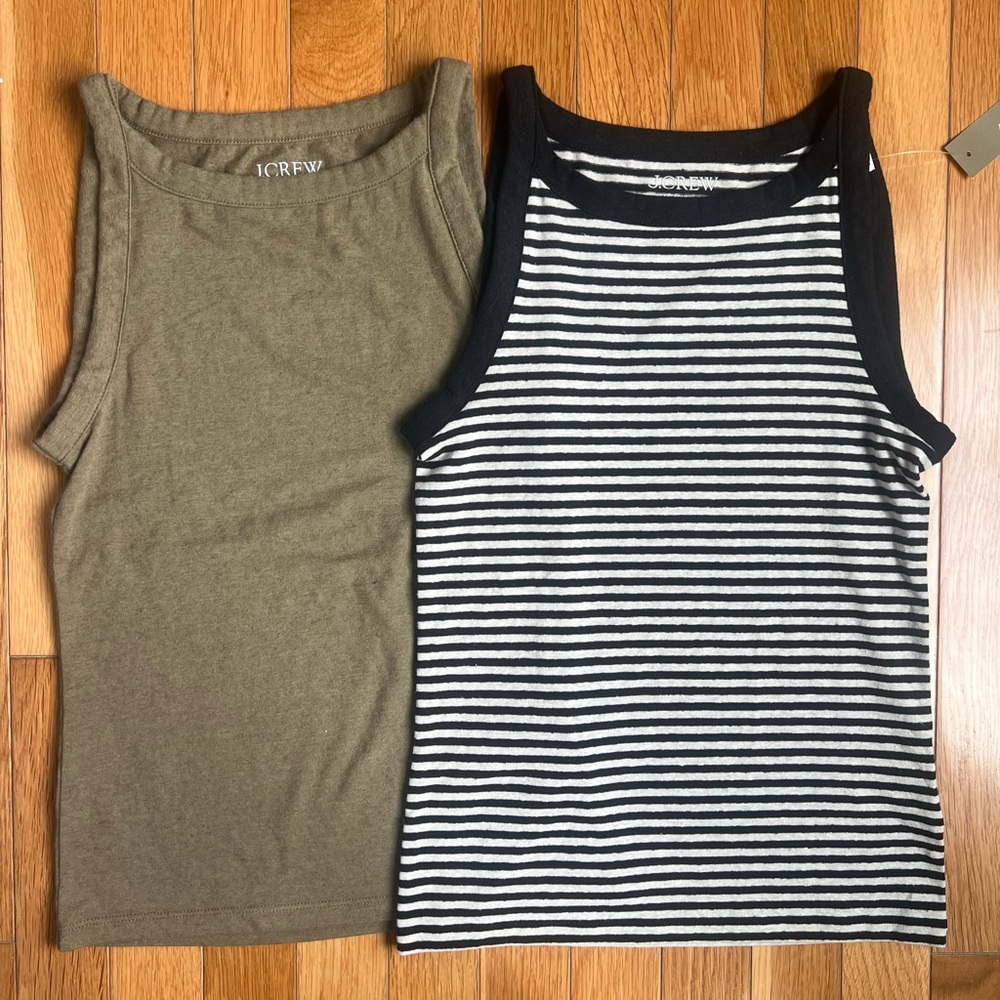 J.Crew High-neck Tank Top in Stretch Linen Blend BUNDLE OF TWO